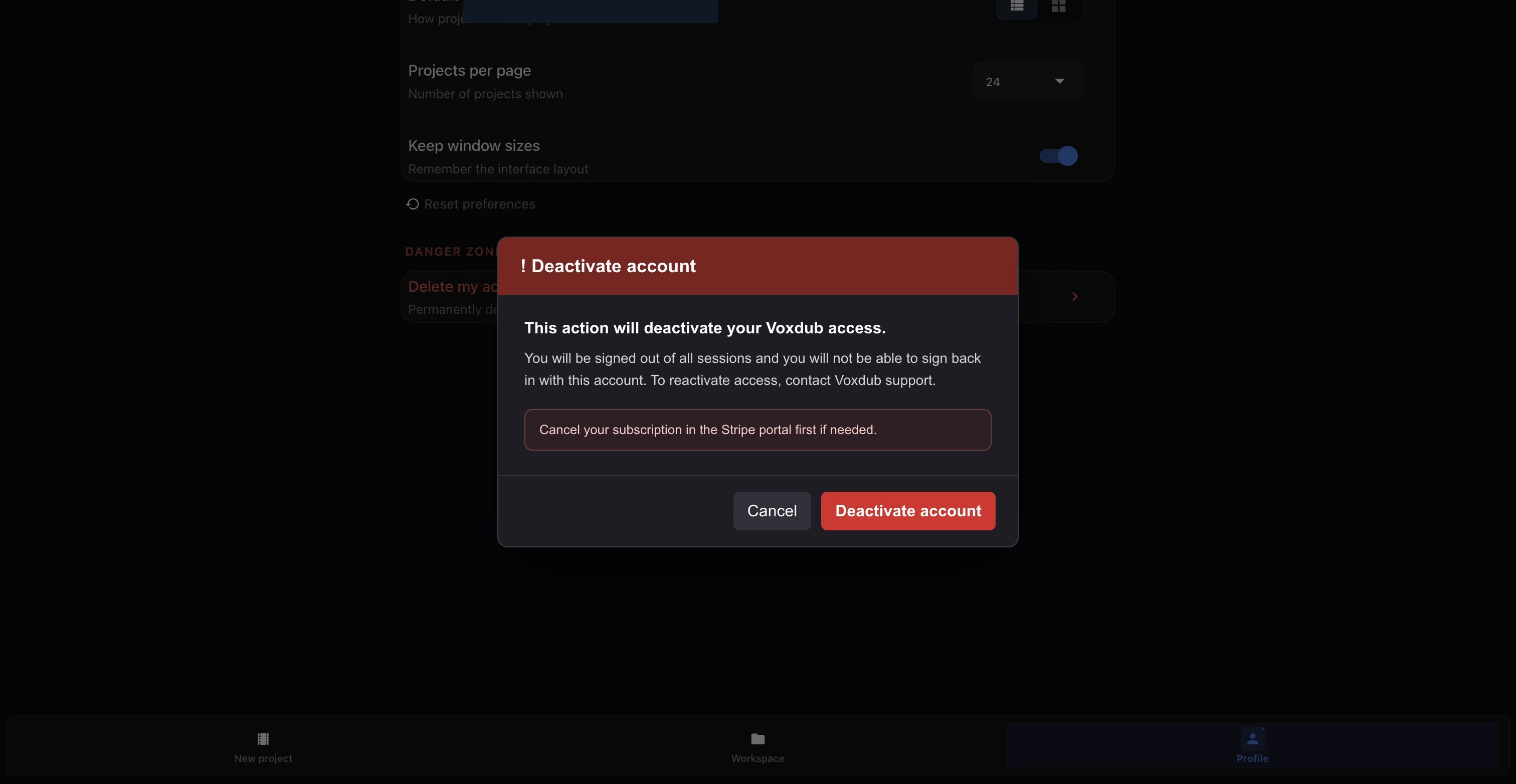 Confirmation dialog warning that you will be logged out of all sessions and will no longer be able to log back in
