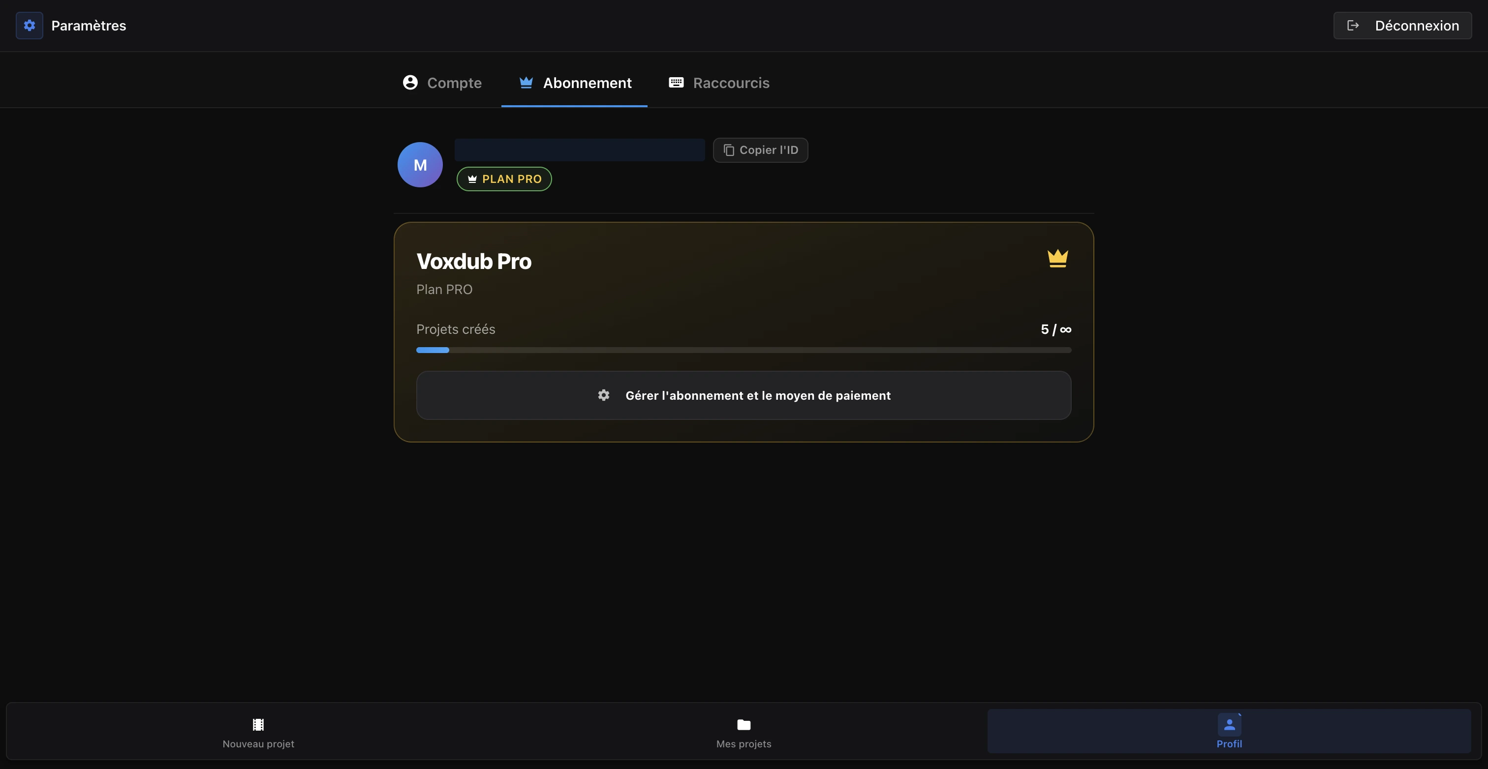 Page d’abonnement Voxdub affichant l’offre à 12,99 EUR par mois