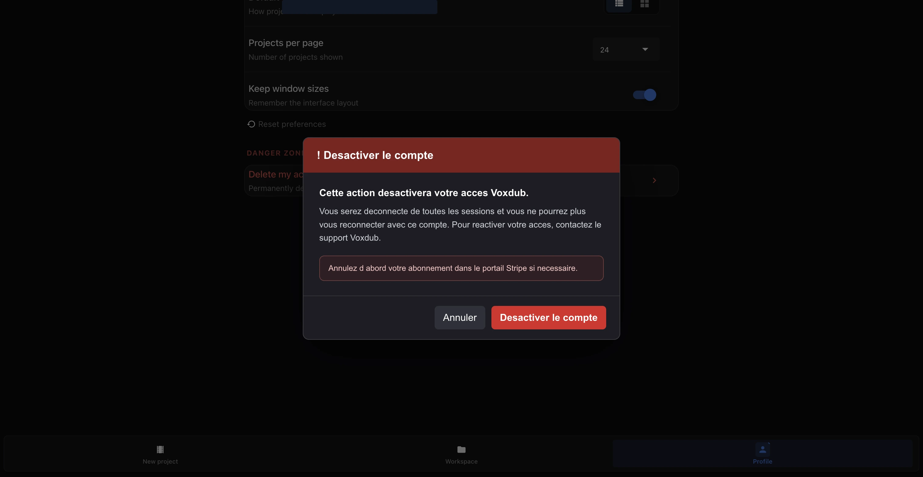 Boîte de dialogue de confirmation avertissant que vous serez déconnecté de toutes les sessions et ne pourrez plus vous reconnecter